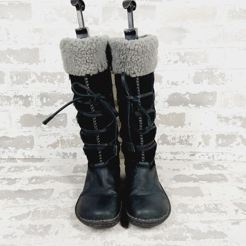 UGG Torrey Black Leather Knit Tall Pull on Winter Snow Boots V704 - Picture 7 of 12
